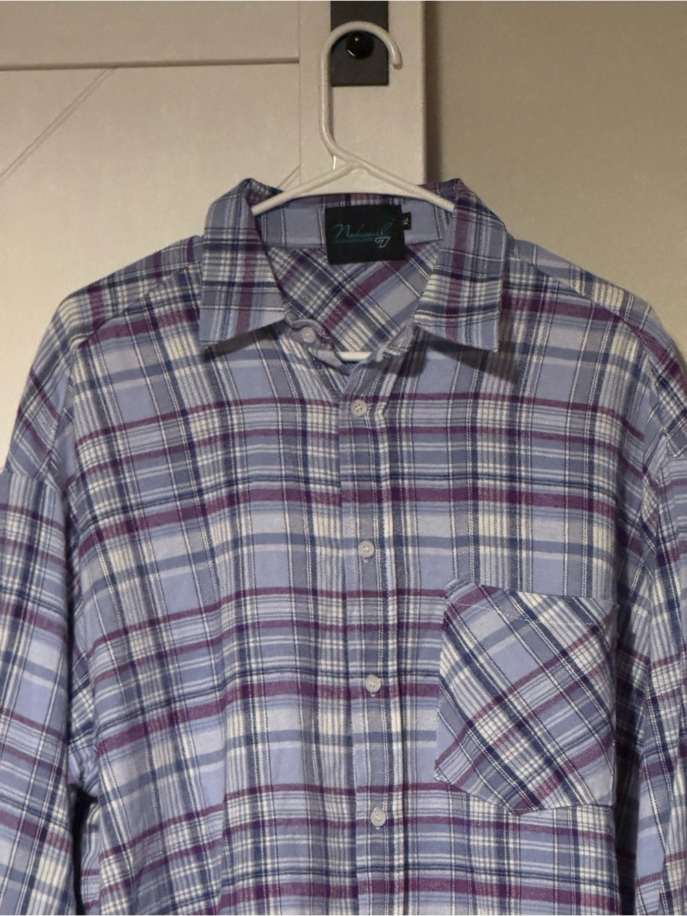 Nokwal Streetwear Plaid Button Front Shirt Purple Blue XL - Picture 5 of 8